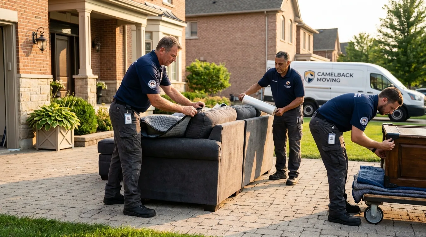 Large estate moving crew wrapping furniture in Cranbury, NJ